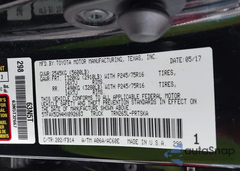 2017 Toyota Tacoma Sr z USA, uszkodzony, nr VIN 5TFAX5GN4HX092683